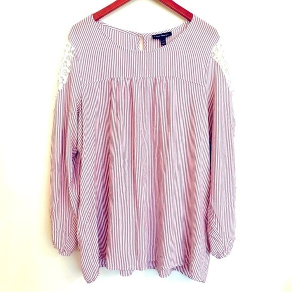 Lane Bryant Plus Size Pink White Lace Stripped Top Size 18/20